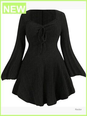 Plus Size Sweater Dress Bell Long Sleeve Lightweight Short Corset Dress
